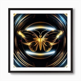 Golden Butterfly In A Circle Art Print