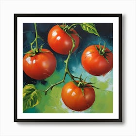 Vibrant Vine Ripened Tomatoes Realistic Still Life Oil Painting Art Print