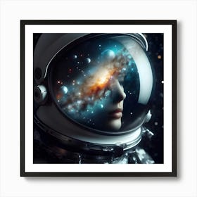 Double Exposure Of The Milky Way Galaxy Inside The Helmet Of An Astronaut Art Print