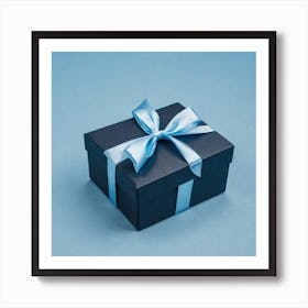 Black Gift Box With Blue Ribbon 2 Art Print