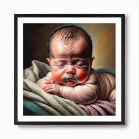 Baby Sleeping On A Blanket Art Print