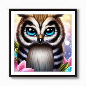 Owl With Flowers 5 Art Print