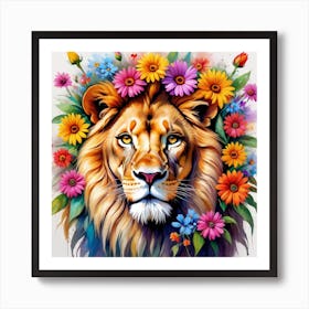 Petals Of Pride: A Lion's Roar Echoing In A Garden Of Beauty Art Print