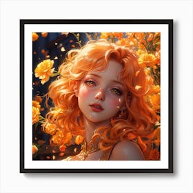 Orange Flower Girl Art Print