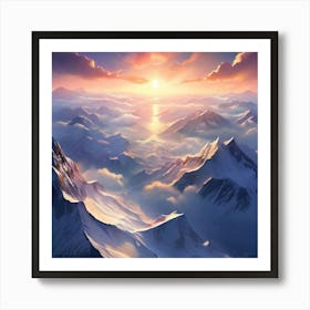 Snowy Mountain tops Tower Above The Clouds Breathtaking Landscape Art Print