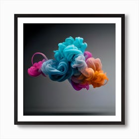 Abstract Long Cloud Of Colourful Smoke On A Grey (1) Art Print