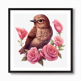 Bird With Roses 2 Art Print