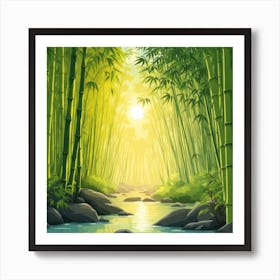 A Stream In A Bamboo Forest At Sun Rise Square Composition 188 Art Print