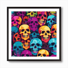 Colorful Skulls Seamless Pattern Art Print