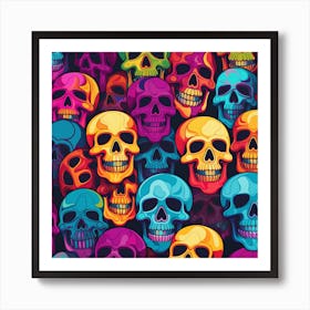 Colorful Skulls Seamless Pattern Poster