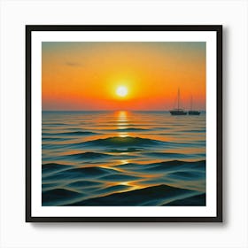 Sunset With Sailboats Poster