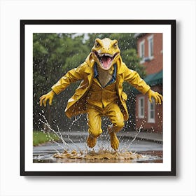 Dinosaur In The Rain Art Print