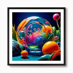 3d Bubbles Colors Dimensional Objects Illustrations Shapes Plants Vibrant Textured Spheric (1) Art Print