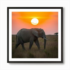 Elephant At Sunset Art Print