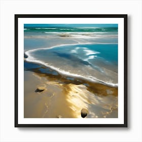 White Surf, Blue Sea and Sunlit Golden Sand Art Print