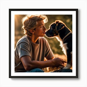 Boy Kissing Dog Art Print