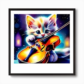 Kitten Playing Violin Art Print