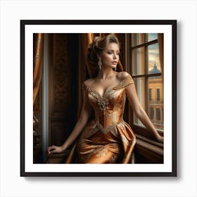 Beautiful Woman In Golden Dress 2 Art Print