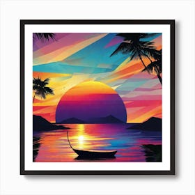 Sunset With Palm Trees 5 Art Print