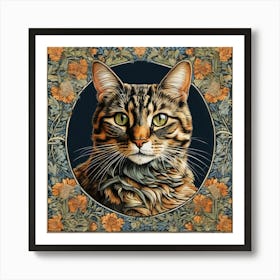 william morris inspired tabby cat Art Print