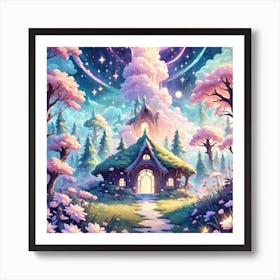 A Fantasy Forest With Twinkling Stars In Pastel Tone Square Composition 98 Art Print