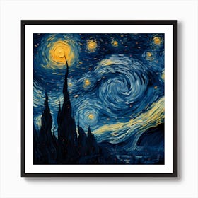 Nebula Nectar: Paintbrush Symphony in Starry Night Art Print