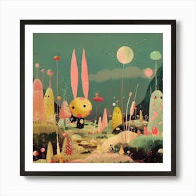 Rabbits In The Meadow 1 Art Print