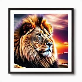 Lion In The Sunset Art Print