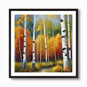 Birch Trees In Autumn 2 Art Print