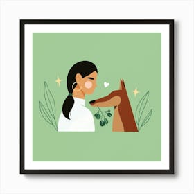 Portrait Of A Woman With A Dog Art Print