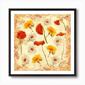 Wild Flowers Vintage Square Art Print