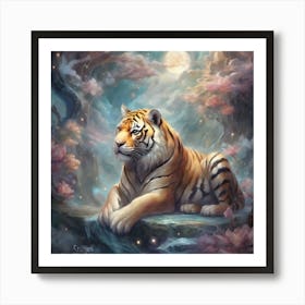 Tiger In The Moonlight Art Print