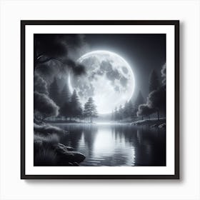 Full Moon Over The Lake Art Print