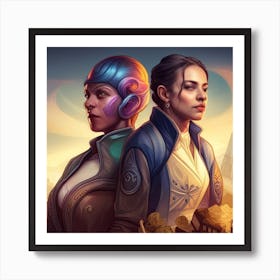 Two Women In Space Art Print