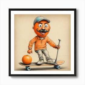 Orange Skateboarder 1 Art Print