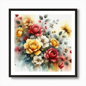 Watercolor design with beautiful roses oil painting abstract 19 Art Print
