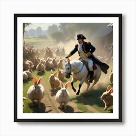 Man Riding A Horse With Rabbits Art Print