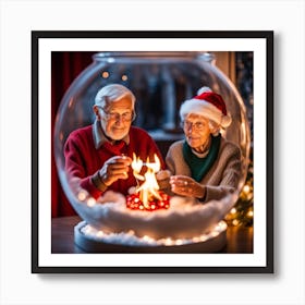 Christmas Couple In Santa Hat Art Print