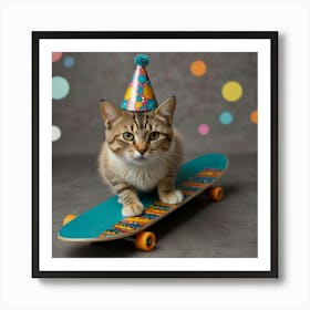 Birthday Cat On Skateboard Affiche