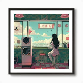 Girl In A Kitchen Art Print