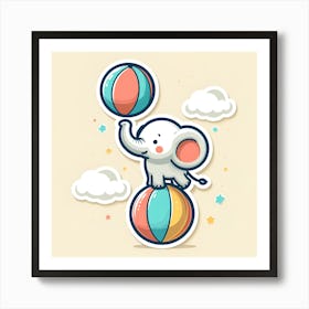 Elephant On Balloons Art Print