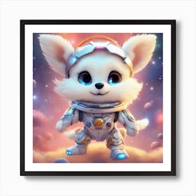 A Super Cute Chibi Zodiac Dog, In The Universe, With Snowwhite Shiny Fur, Happy Smile, Happy Smile, (1) 1 Art Print