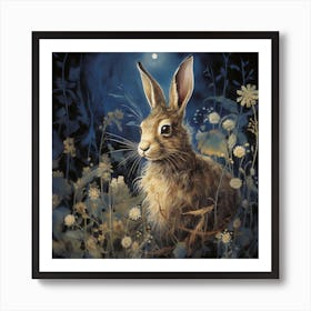 Rabbit Of The Magical Moon Meadow, Rabbit Art Print. Art Print