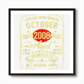 14 Years Old Gift Vintage October 2008 Legend 14th Birthday 1 Art Print