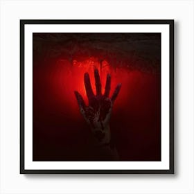 Bloody Handprint With A Sinister Texture Deep Red Hue Backlit By A Ghostly Glow Shadowy Surface Wh (5) Art Print