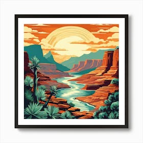 Grand Canyon Sunset, Travel Posters A Retro-Inspired Travel Posters Showcasing Iconic Destination Art Print