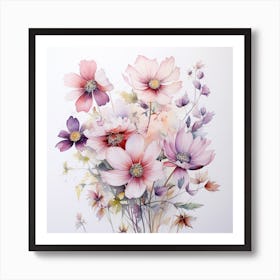 Watercolor Flowers In A Vase Art Print