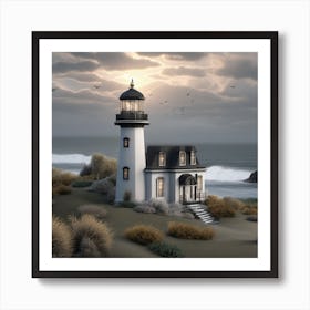 Lighthouse At Dusk Landscape 9 Art Print