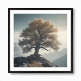 Single Tree On Top Of The Mountain Haze Ultra Detailed Film Photography Light Leaks Larry Bud M (1) Art Print