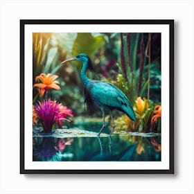 Wading Bird amongst Exotic Water Plants Art Print